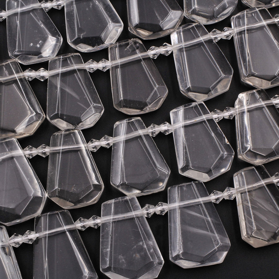 Natural Rock Crystal Quartz Faceted Trapezoid Tapered Teardrop Top Drilled High Quality Super Clear Quartz Crystal Beads 16" Strand