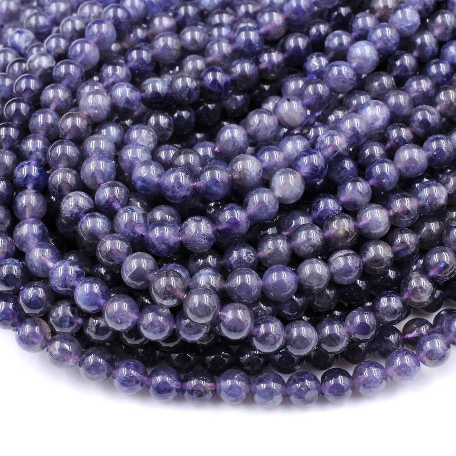 A Grade Natural Iolite 4mm 6mm Round Beads Genuine Real Purple Blue Iolite Gemstone 15.5" Strand