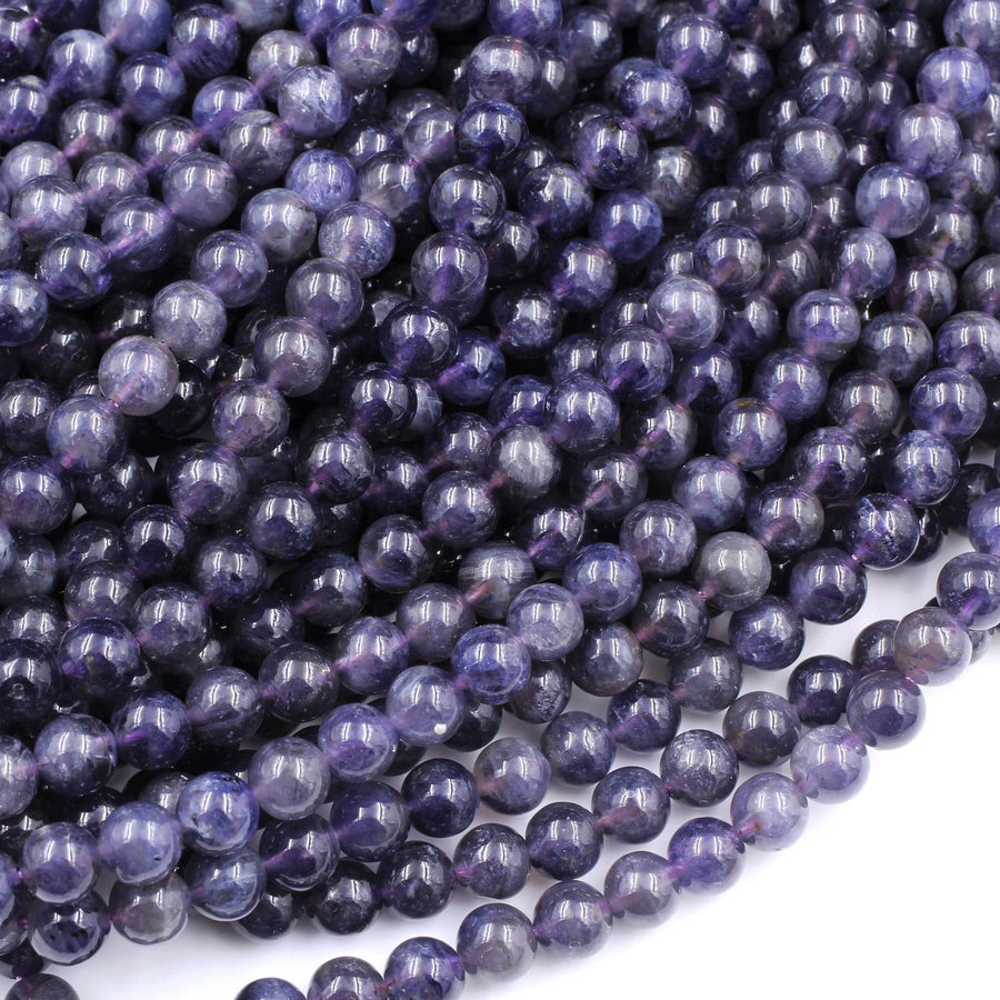 A Grade Natural Iolite 4mm 6mm Round Beads Genuine Real Purple Blue Iolite Gemstone 15.5" Strand