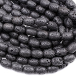 Natural Black Lava Barrel Drum Beads High Quality Essential Oil Beads 15.5" Strand