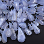 Side Drilled Blue Chalcedony Freeform Teardrop Beads Natural Blue Lace Agate 15.5" Strand
