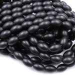 AAA Grade Matte Natural Black Onyx Beads Smooth Oval Drum Barrel 6x4mm 9x6mm 12x8mm Beads High Quality Natural Black Gemstone 16" Strand