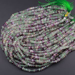Natural Rainbow Fluorite Faceted Rondelle 6mm Beads Micro Faceted Sofe Purple Green Gemstone 16" Strand