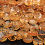 Natural Citrine Faceted Coin 8mm 9mm 10mm 12mm 14mm 16mm Beads 15.5" Strand