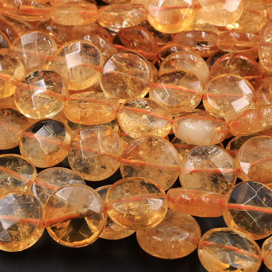 Natural Citrine Faceted Coin 8mm 9mm 10mm 12mm 14mm 16mm Beads 15.5" Strand