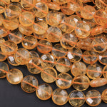 Natural Citrine Faceted Coin 8mm 9mm 10mm 12mm 14mm 16mm Beads 15.5" Strand