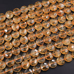 Natural Citrine Faceted Coin 8mm 9mm 10mm 12mm 14mm 16mm Beads 15.5" Strand