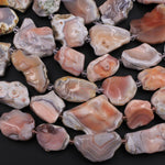 Rare Natural Pink Botswana Agate Beads Graduated Large Slice Slab Focal Pendant Freeform Unique Organic Irregular Geode Shape 16" Strand
