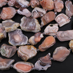 Rare Natural Pink Botswana Agate Beads Graduated Large Slice Slab Focal Pendant Freeform Unique Organic Irregular Geode Shape 16" Strand