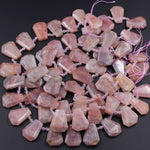 Natural Mauve Pink Rose Quartz Beads From Madagascar Faceted Trapezoid Tapered Teardrop Top Side Drilled Flat Slice Pendant 16" Strand