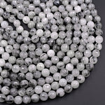 Natural Black Tourmaline Rutilated Rutile Quartz Round Beads 6mm 8mm 10mm 12mm 14mm 16mm Faceted Large Black Quartz Gemstone 16" Strand
