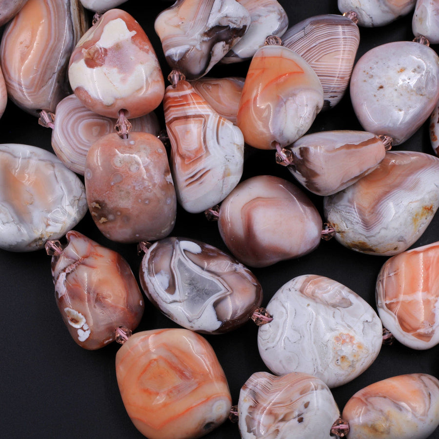 Pink Botswana Agate Nodule Beads Large Polished Freeform Geode Nugget Chunky Focal Pendant 15.5" Strand