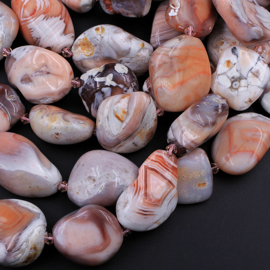 Pink Botswana Agate Nodule Beads Large Polished Freeform Geode Nugget Chunky Focal Pendant 15.5" Strand