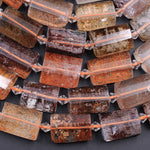 Natural Phantom Lodolite Quartz Faceted Rectangle Cushion Beads Golden Red Green Crystal Quartz Rutile 15.5" Strand