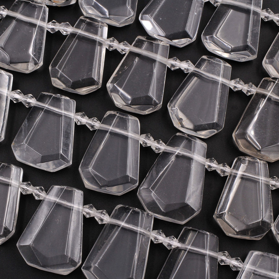 Natural Rock Crystal Quartz Faceted Trapezoid Tapered Teardrop Top Drilled High Quality Super Clear Quartz Crystal Beads 16" Strand