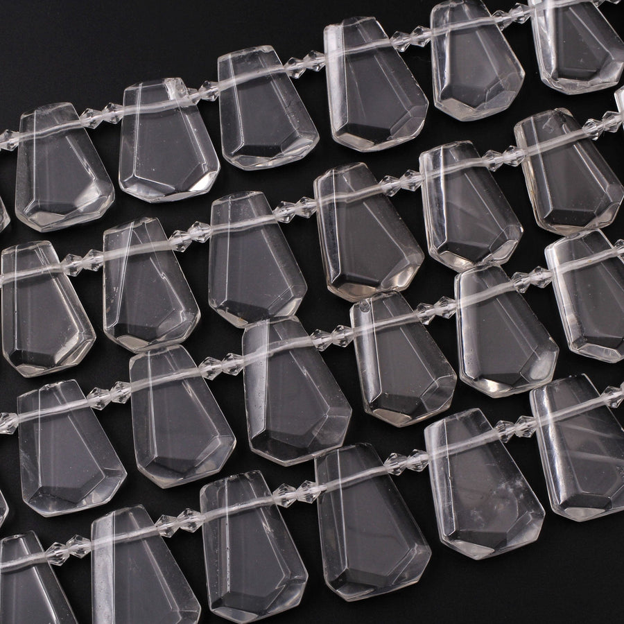 Natural Rock Crystal Quartz Faceted Trapezoid Tapered Teardrop Top Drilled High Quality Super Clear Quartz Crystal Beads 16" Strand