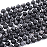 Matte Natural Black Druzy Agate 12mm 14mm 16mm 18mm Round Beads With Sparkling White Quartz Druzy Crystal Cave 16" Strand