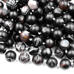 Natural Black Druzy Agate 8mm 10mm 12mm 14mm Round Beads With Sparkling White Quartz Druzy Crystal Cave 15.5" Strand