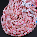 Matte Natural Peruvian Pink Opal Faceted Cylinder Tube Rectangle Nugget Beads 16" Strand