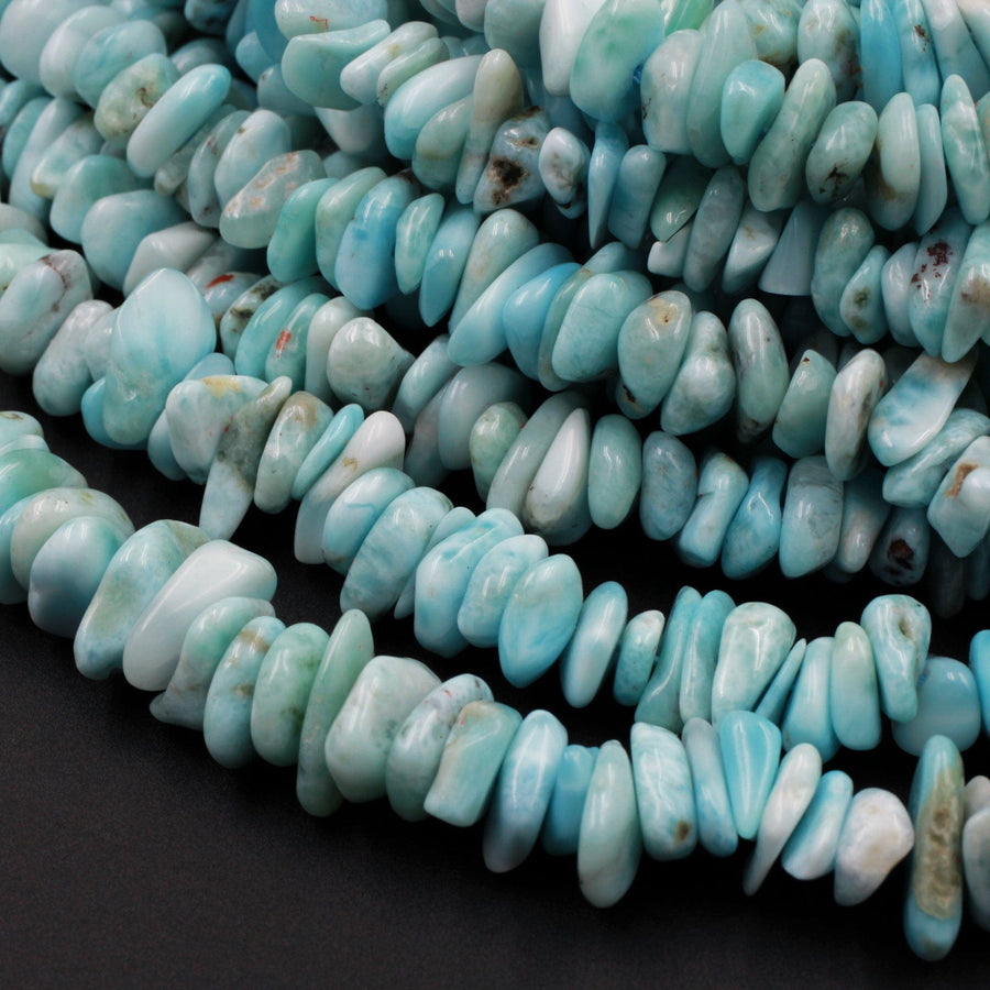 Natural Blue Larimar Freeform Chip Nugget Beads Stunning Real Genuine Blue Larimar Gemstone 16" Strand
