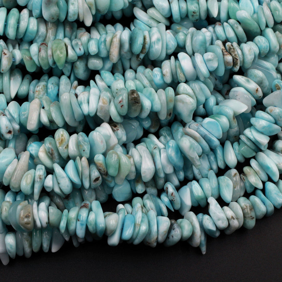 Natural Blue Larimar Freeform Chip Nugget Beads Stunning Real Genuine Blue Larimar Gemstone 16" Strand