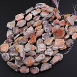 Rare Natural Pink Botswana Agate Beads Graduated Large Slice Slab Focal Pendant Freeform Unique Organic Irregular Geode Shape 16" Strand