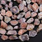 Rare Natural Pink Botswana Agate Beads Graduated Large Slice Slab Focal Pendant Freeform Unique Organic Irregular Geode Shape 16" Strand