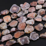 Rare Natural Pink Botswana Agate Beads Graduated Large Slice Slab Focal Pendant Freeform Unique Organic Irregular Geode Shape 16" Strand