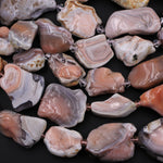 Rare Natural Pink Botswana Agate Beads Graduated Large Slice Slab Focal Pendant Freeform Unique Organic Irregular Geode Shape 16" Strand