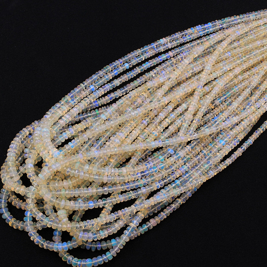 AAA White Ethiopian Opal Faceted Rondelle Beads Graduating 3mm 6mm Super Flashy Fiery Rainbow 16" Strand