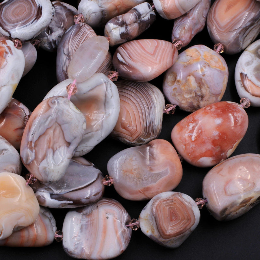 Pink Botswana Agate Nodule Beads Large Polished Freeform Geode Nugget Chunky Focal Pendant 15.5" Strand