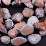 Pink Botswana Agate Nodule Beads Large Polished Freeform Geode Nugget Chunky Focal Pendant 15.5" Strand