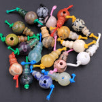 Natural Gemstone Guru Beads Three Holes T-Beads Mala Making 3 Holes  Prayer Beads Cones 10mm Natural Crystal Quartz Jasper Jade Fluorite
