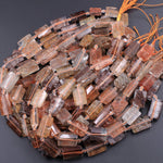 Natural Phantom Lodolite Quartz Faceted Rectangle Cushion Beads Golden Red Green Crystal Quartz Rutile 15.5" Strand