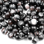 Natural Black Druzy Agate 8mm 10mm 12mm 14mm Round Beads With Sparkling White Quartz Druzy Crystal Cave 15.5" Strand