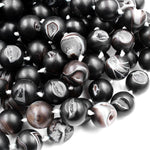 Natural Black Druzy Agate 8mm 10mm 12mm 14mm Round Beads With Sparkling White Quartz Druzy Crystal Cave 15.5" Strand