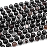 Natural Black Druzy Agate 8mm 10mm 12mm 14mm Round Beads With Sparkling White Quartz Druzy Crystal Cave 15.5" Strand