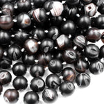 Natural Black Druzy Agate 8mm 10mm 12mm 14mm Round Beads With Sparkling White Quartz Druzy Crystal Cave 15.5" Strand