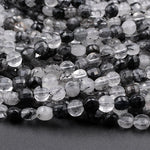 Faceted Black Rutilated Quartz Coin 4mm Beads Black Tourmaline Rutile Quartz Semi Precious Gemstone 15.5" Strand