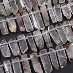 Large Freeform Natural Phantom Lodalite Quartz Rectangle Spike Beads 15.5" Strand
