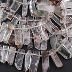 Large Freeform Natural Phantom Lodalite Quartz Rectangle Spike Beads 15.5" Strand