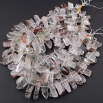 Large Freeform Natural Phantom Lodalite Quartz Rectangle Spike Beads 15.5" Strand