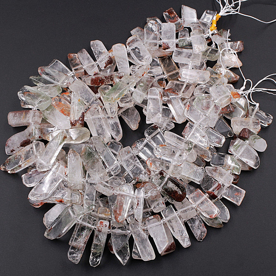 Large Freeform Natural Phantom Lodalite Quartz Rectangle Spike Beads 15.5" Strand