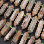 Large Lodalite Phantom Quartz Beads Double Terminated Points Top Side Drilled Healing Natural Red Crystal Focal Pendant 16" Strand