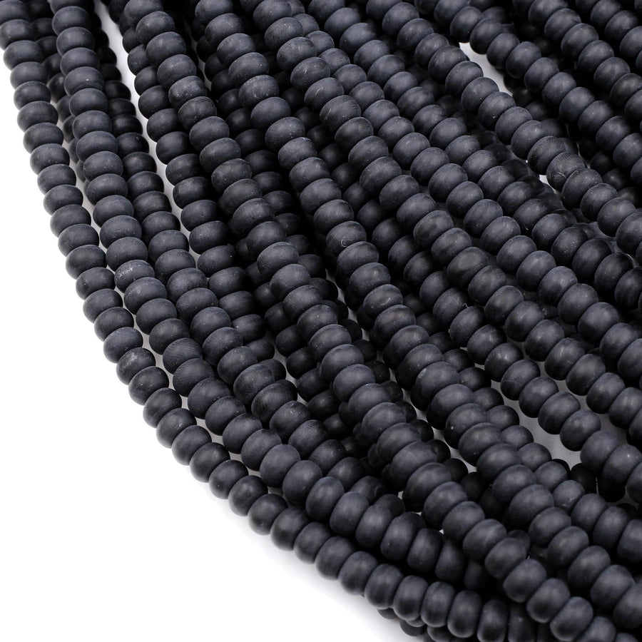 Matte Natural Onyx Rondelle 4mm 6mm 8mm Beads Quality Natural Black Gemstones 15.5" Strand