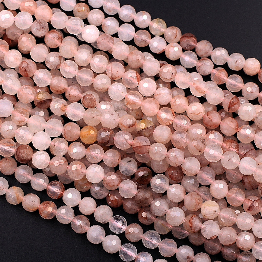 Faceted Red Hematoid Lepidocrocite Quartz 6mm 8mm 10mm Round Beads Rare Red Quartz Crystal Powerful Energy Stone 16" Strand