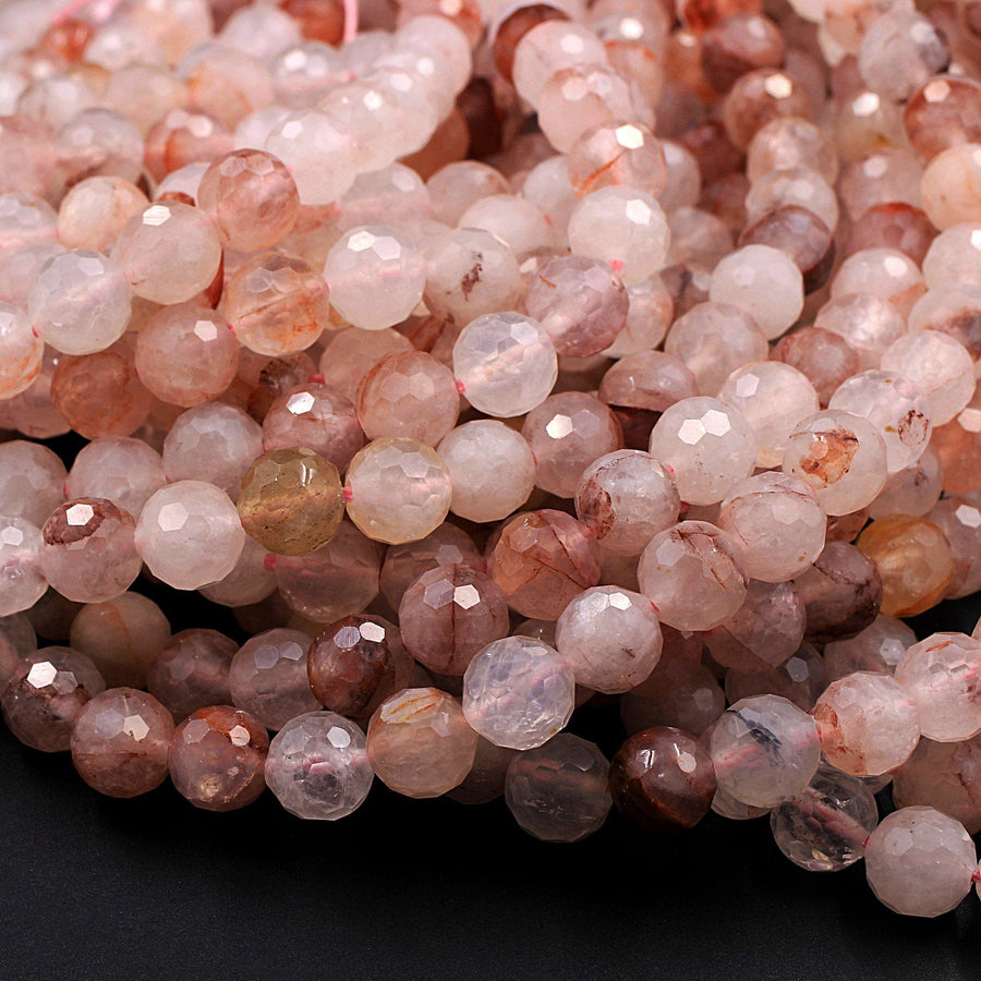 Faceted Red Hematoid Lepidocrocite Quartz 6mm 8mm 10mm Round Beads Rare Red Quartz Crystal Powerful Energy Stone 16" Strand