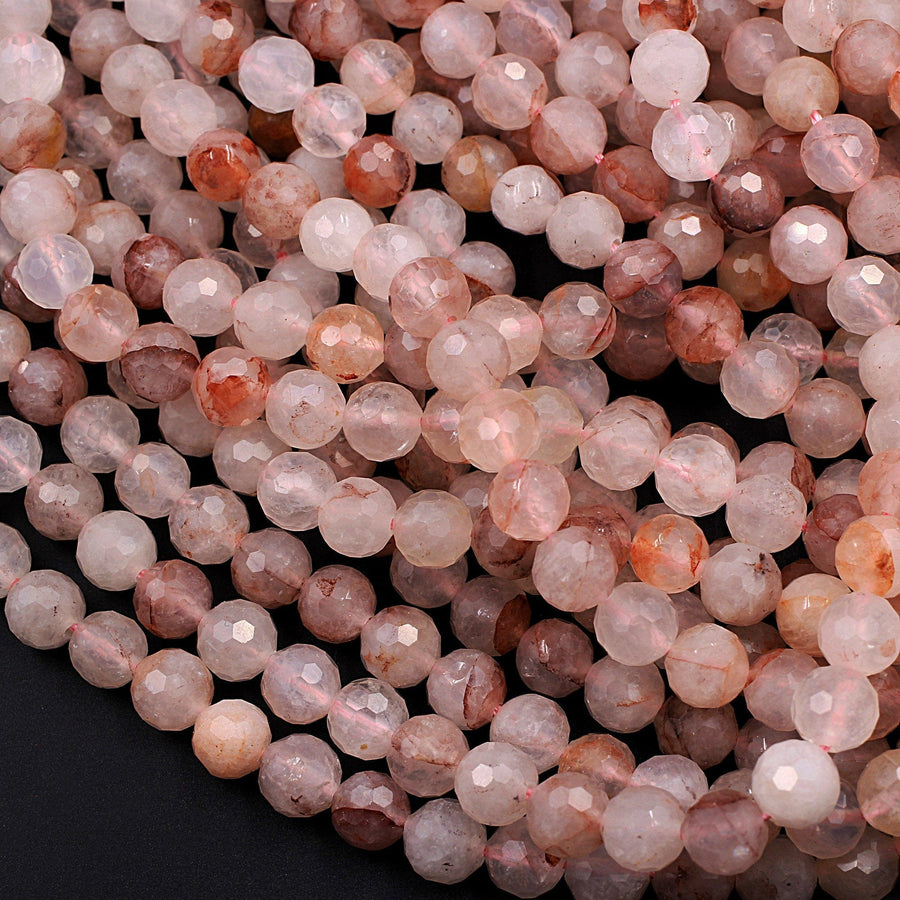 Faceted Red Hematoid Lepidocrocite Quartz 6mm 8mm 10mm Round Beads Rare Red Quartz Crystal Powerful Energy Stone 16" Strand