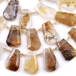 Natural Golden Dendritic Quartz Faceted Trapezoid Pendant Beads Rectangle Tapered Teardrop Pendant Shape 15.5" Strand