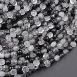 Faceted Black Rutilated Quartz Coin 4mm Beads Black Tourmaline Rutile Quartz Semi Precious Gemstone 15.5" Strand
